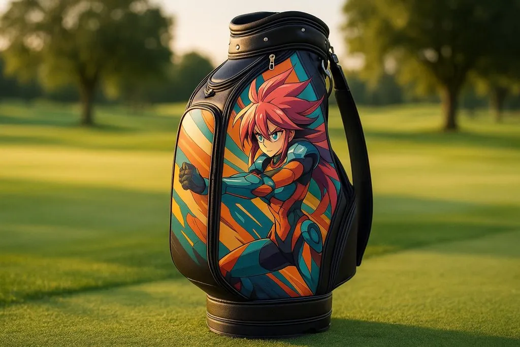 Custom artwork and branding on a golf bag sample
