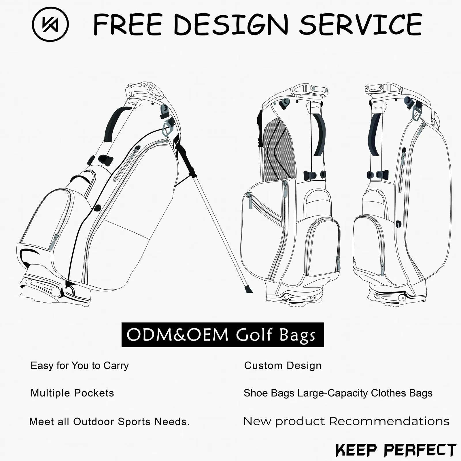 OEM golf bag accessories and add-on parts for private-label production