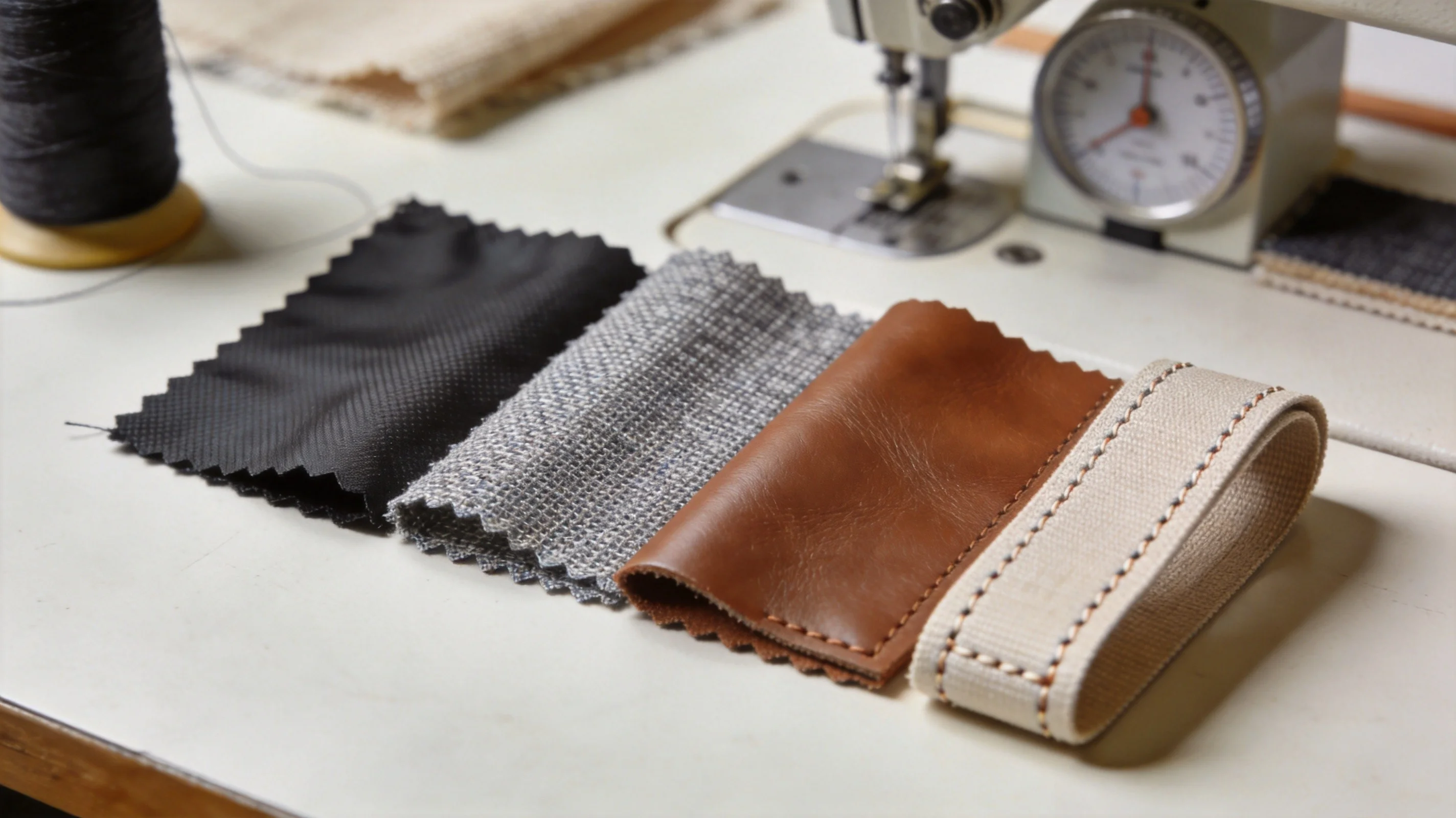 Historical golf bag material evolution swatches from leather to carbon fiber