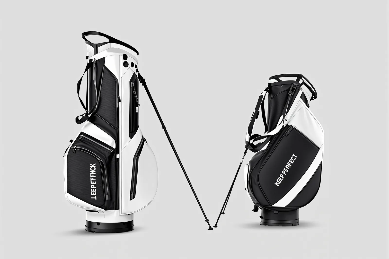 Pro-level golf staff bag made with luxury materials and metal hardware